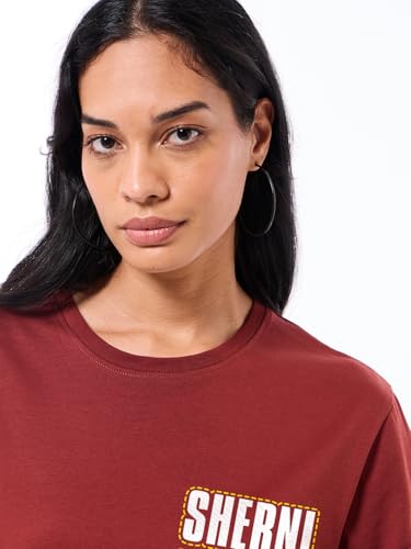 Image of Bewakoof Women's 100% Cotton Typography Boyfriend Fit Half Sleeve Round Neck T-Shirt | Casual wear | Streetwear | Oversized Tshirt for Woman Cotton| Baggy