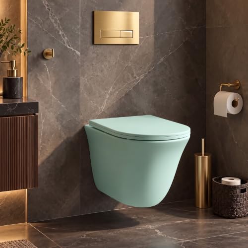 Image of Plantex Commode for Toilet /Rimless Wash Down Toilet /Wall Hung Commode with Soft Close Seat - P Trap (Light Green)