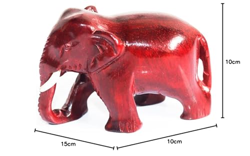 Image of Original Red Sandalwood Elephant Pair Idols Statue Lal Chandan Wooden Down Trunk Murti Figurine for Home Decor - 1 Inches