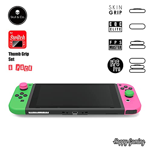 Image of Skull & Co. Skin, CQC and FPS Thumb Grip Set Joystick Cap Analog Stick Cap for Nintendo Switch and Switch OLED Joy-Con Controller - Neon Pink+Green, 3 Pairs(6pcs)