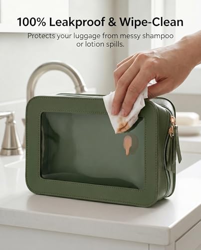 Image of LETGO Clear Makeup Bags, TSA Approved Toiletry Bag with Zipper, Clear Makeup Organizer Fit Carry-on Travel Essentials,Clear Cosmetic Bags for Women Men (C-Green)
