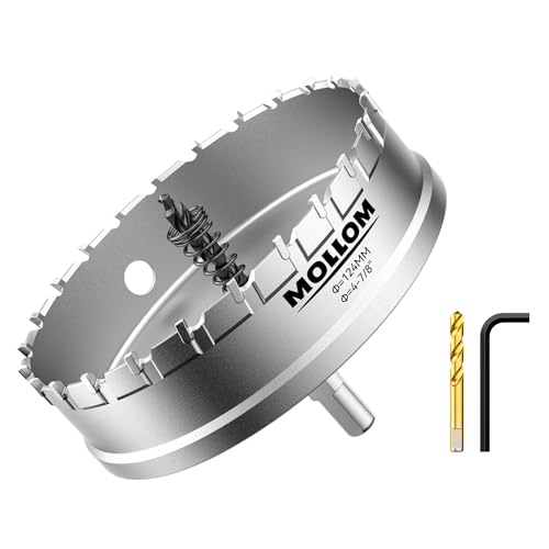 Mollom 4-7/8" (124mm) Heavy Duty Carbide Hole Saw with 2 Pilot Bits