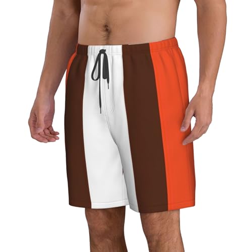 Orange and White Stripe Print Men's Beach ofens Swim Trunks Shorts Quick Dry with Shorts Running, Surfing,Beach Sports2