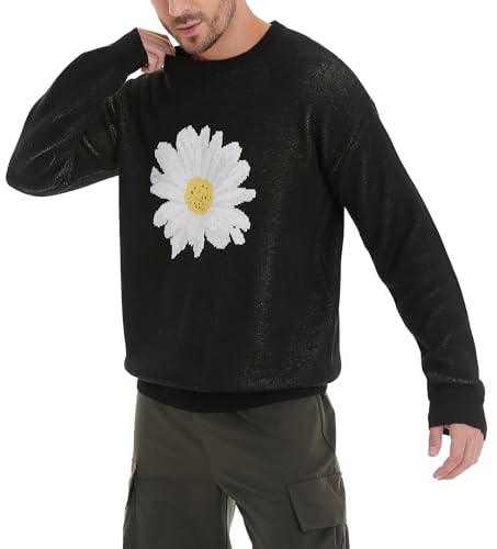 Joe Wenko Couples Matching Floral Sweater Crew Neck Pullover Sweaters Long Sleeve Casual Loose Knit Top