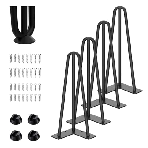 4 patas de mesa con horquilla, 3 barras de horquilla, patas de metal para muebles con protector de suelo, 35 cm de altura para mesas de centro, patas de mesa de café negras para escritorio, patas de