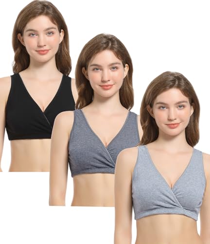 Image of CAKYE 3 Pack Cotton Maternity Nursing Bras Breastfeeding Sleep Bralette