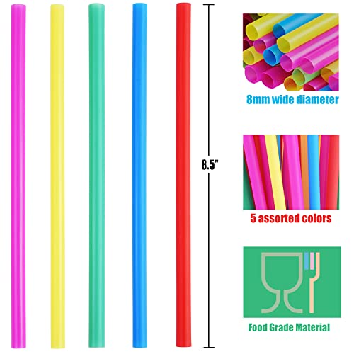 Image of ALINK 100 Pcs Plastic Smoothie Straws, 8mm Wide Colorful Disposable Straws | BPA Free, Food Grade, 5 Bright Colors 8.5-Inch Drinking Straws for Milkshakes, Slushes, Iced Drinks, Parties and Cafes