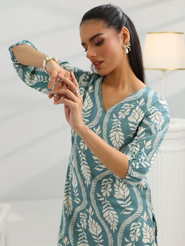 Image of Libas Womens Printed Cotton Straight Kurta With Trousers | daily wear suit