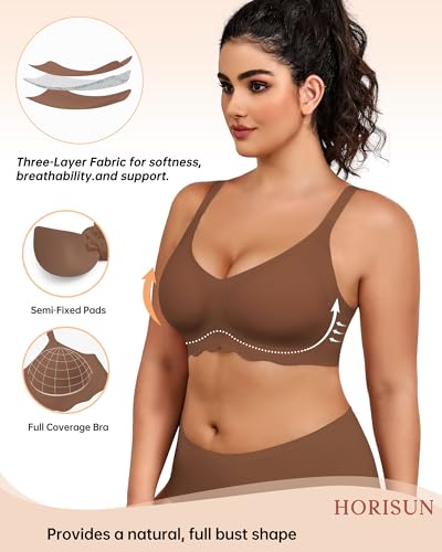 Image of HORISUN Wireless T Shirt Bra Seamless Push Up Bralette Full Coverage V Neck Comfortable Bras for Women