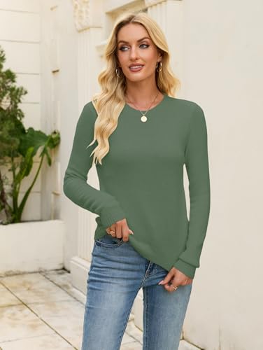 Image of Libsorge Womens Cute Crewneck Ribbed Knit Lightweight Thin Sheer Long Sleeve Sweater T Shirt Top Spring 2025