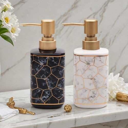 Image of STORE 2508 Ceramic Liquid Handwash Soap Dispenser Pump For Bathroom /Kitchen - 250Ml (2 Pcs Black & White)