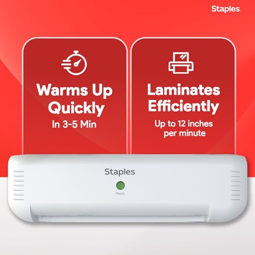 Image of Staples 9-Inch Thermal Laminator Machine, Fast Warm-Up, Jam-Free Technology, Laminates Letter /ID /Photo Size, White /Gray