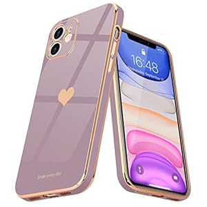 Teageo Telefoonhoesje voor iPhone 11 met schattig hartpatroon voor vrouwen en meisjes, slanke luxe bling-plating van zacht TPU, anti-kras schokbestendige bumperhoes voor iPhone 11, lavendel