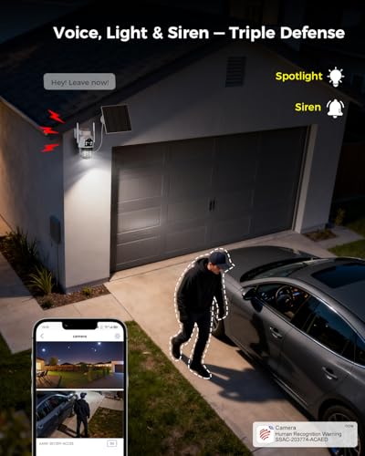 Ctronics 2K &Uuml;berwachungskamera Solar WLAN, Dual-Objektiv mit 9800mAh Akku & 6W Solarpanel, PIR & Menschenerkennung, Licht&Ton Alarm, WLAN IP Kamera mit App & PC Zugriff, 128GB & Cloud