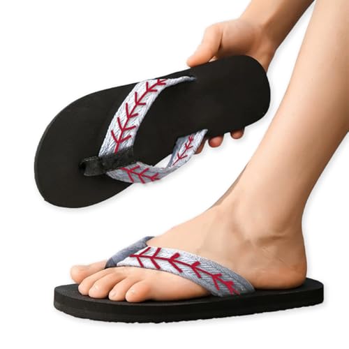 Baseball Mom Flip Flops Women'S Embroidered Slippers Slippers With Embroidery Crafted Laces Mother'S Day Gift For Mom Gift For Ball Games Lovers (white, US Women's Size 11)
