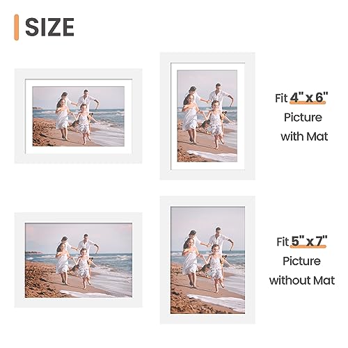 Image of upsimples 5x7 Picture Frame Set of 10, Display Pictures 4x6 with Mat or 5x7 Without, Multi Photo Frames Collage for Wall or Tabletop Display, White