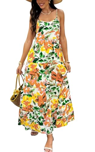 Image of PRETTYGARDEN Women Summer Dresses 2026 Spaghetti Strap Scoop Neck Floral Maxi Dress Flowy Boho Long Sundress with Pockets