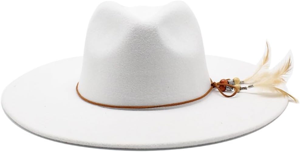 Classic Western Wool Felt Fedora Hat, Yellow, 2-inch Brim, 5-inch Crown, Feather Accent
