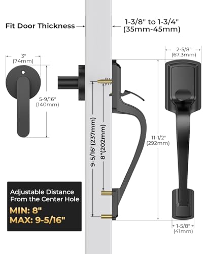 Image of Black Front Door Handle No Lock, Heavy Duty Front Door Lock Set | Exterior Door Handle No Lock for Every Deadbolt, Zinc Exterior Door Lock, Entry Handleset with Lever, Easy Install, Universal