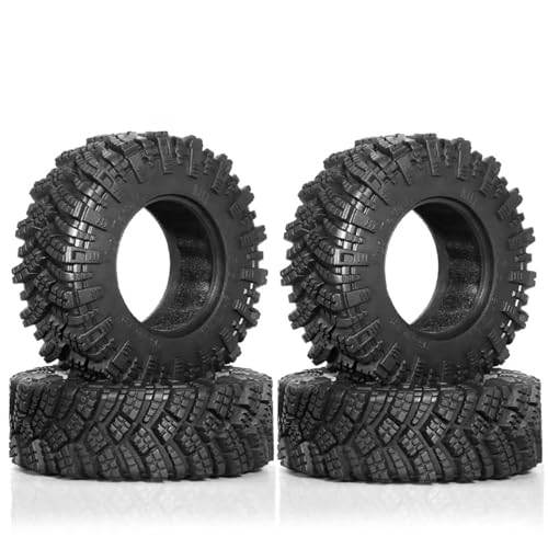 Chanjorlin 1.9 RC Tires OD 98mm 1/10 Rubber All Terrain Mud Crawler Tyres with Foam for 1:10 Rock Crawler Car Axial SCX10 SCX10 III AXI03007 D90 TF2 MST Tamiya RR10 Beadlock Wheels Hubs 4PCS