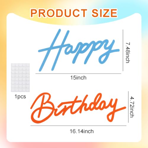 Image of TONIFUL Happy Birthday Sign for Backdrop - Orange Blue Felt Banner - Includes Dot Glue - Perfect for Birthday Party Backdrop,Wall Decr,Balloon Arch,Photo Background