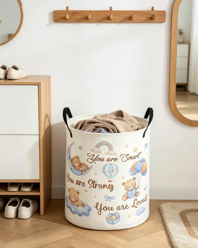 Image of ESSME Kids Laundry Basket,Bear Hamper Collapsible Canvas Waterproof Storage Bin for Boys, Cute Hamper,Gift Baskets(Bear)