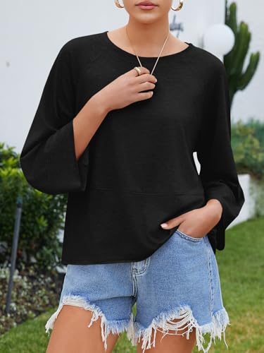 Womens 3/4 Batwing Sleeve Tops Casual Loose Fit Crewneck Shirts Fall Flowy Trendy Tees Blouse2