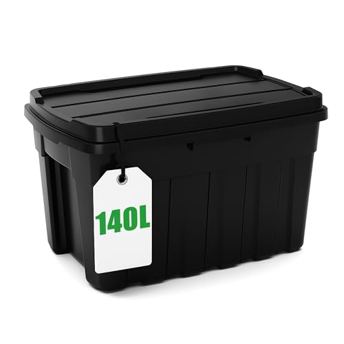 Ondis24 Tuffbox Aufbewahrungsbox Mit Deckel 140L, 77x52x47cm, Stapelboxen Mit Deckel, Stabil, Stapelbar, Plastik Lagerbox Für Hausbesitzer, Eltern, DIY...
