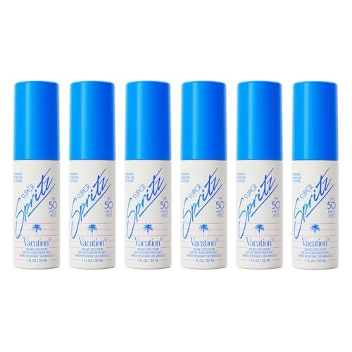 Vacation Mini Super Spritz SPF 50 Face Sunscreen Spray 1 Fluid Ounce Pack of 6 - Daily Face Mist Lightweight Water-Resistant Non-Comedogenic Vegan