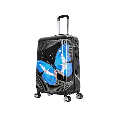 Image of InUSA Prints PC /ABS Plastic 4-Wheel Spinner Luggage, Black Butterfly (IUAPC00M-BBU)
