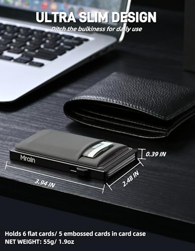 Image of Slim Wallet for Men, Aluminum Credit Card Holder, Minimalist Metal Pop Up Wallet, RFID Blocking, Coin and Cash Pocket, Ultra Slim, Gift for Him (Grey)