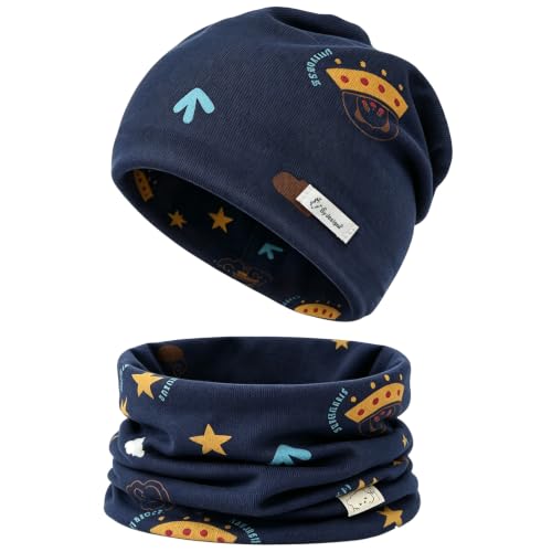 Bseical Ensemble bonnet et snood pour enfant - Pour l'automne et l'hiver - Pour filles et garçons de 0,5 à 6 ans - 95 % coton - Bonnet chaud tricoté - Snood - Bonnet d'hiver pour enfants - Doux et