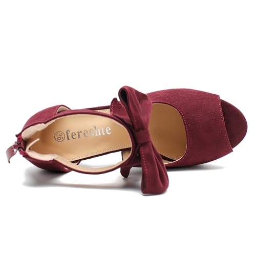 Image of fereshte Women's Bow Chunky Heel Sandals, Platform High Heel, Peep Toe, 3.94 Inch Block Heel
