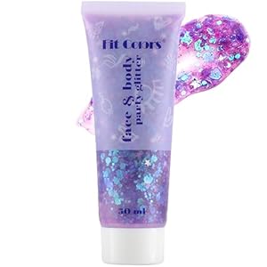 CCbeauty Purple Body Glitter,Face Glitter Gel,Singer Concerts Music Festival Rave Accessories,Sequins Glitter Face Paint,Chunky Glitter for Eye Lip Hair,Sparkling Holographic Gel for Women,50ml