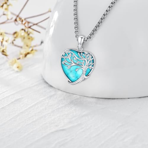 Tree of Life Necklace for Women Sterling Silver Celtic Moon Tree Moonstone Turquoise Pendant Heart Family Tree Necklace for Mother Daughter Sister Gifts2