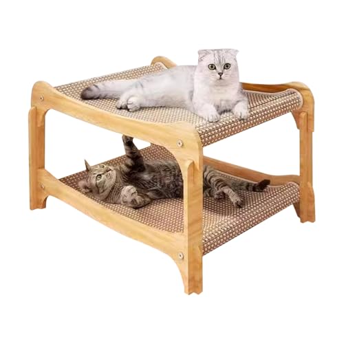 双層爪研ぎベッド 56x34x37cm Sisal+MDF 頑丈な二層構造 の耐摩耗性猫用爪とぎベッド つめとぎ 猫 ソファ型 猫ハウス ハンモック 通気性 木製フレーム 猫用爪とぎマット、ソファースタイル、リネン裏地、小型・大型猫に適し