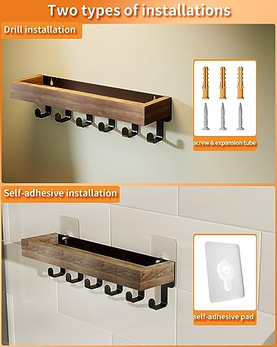 SWTYMIKI Key Holder with Wood Tray and 6 Hooks, Wall Mounted Key Racks, Key Hangers Home Decor Key Rack Mail Organizer for Hallway, Entryway, Bedroom, Mudroom, Office - Image 6