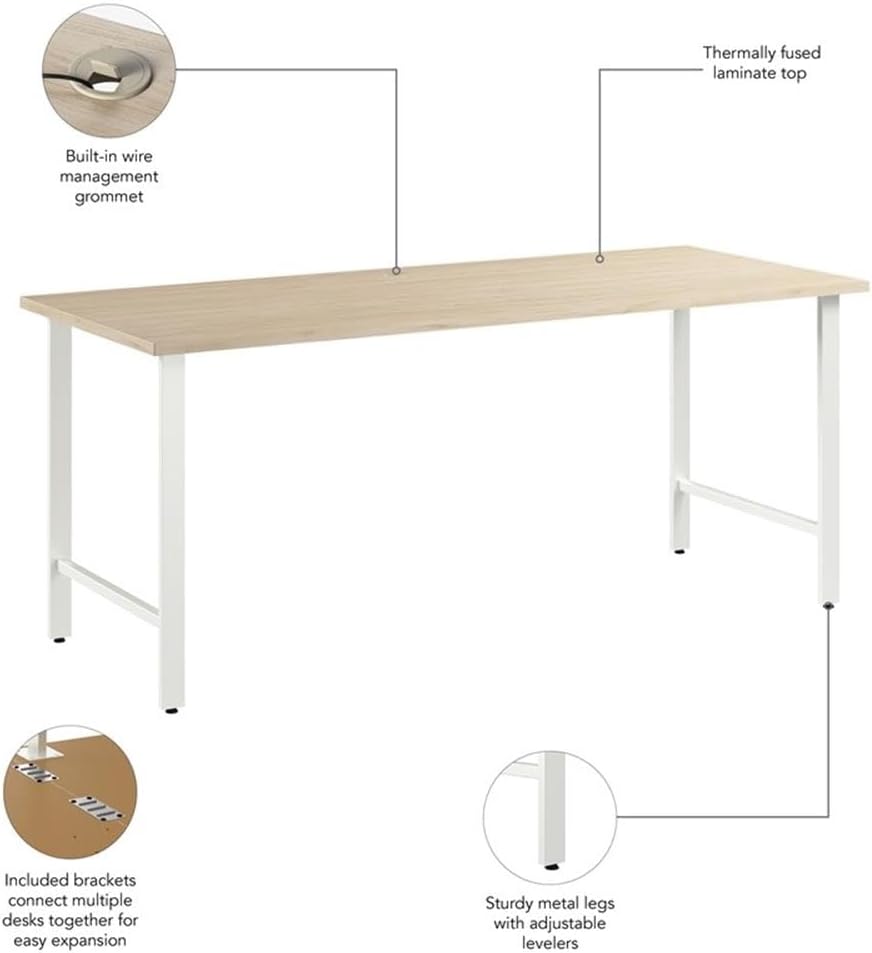 Bush Business Furniture Hustle 72W x 30D Computer Desk with Metal Legs in Natural Elm, Modular Office Table for Home and Professional Workspace