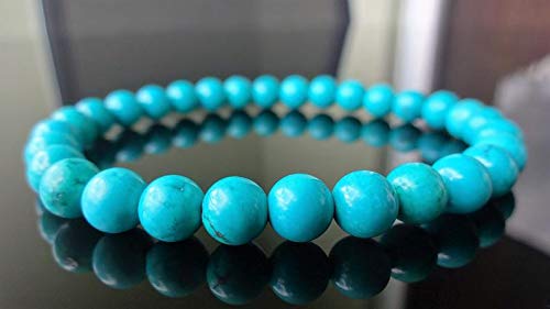 Semi-Precious Gemstone Turquoise 6 mm Round Beads Smooth Beads with Stretch Bracelet 7