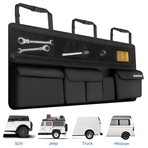 Einesin Kofferraum Organizer Auto, multi Aufbewahrungstasche für auto mit Netztaschen, Auto Aufbewahrungstasche mit 9 Pocket, schwarz