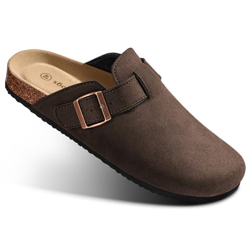 Image of BULLIANT Women Clogs-Fleece-Lined Suede Mules Slippers Nurse Shoes Unisex-Memory Foam Arch Support Cork-Footbed