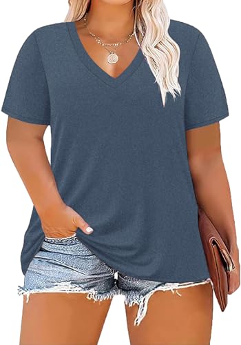 Image of ForHailey Women's Plus Size Short Sleeve Tee Shirt V Neck Basic Ladies Loose Fit T Shirt 1X-5X