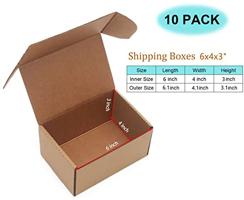 10 Pack Small Shipping Boxes 6X4X3'' Corrugated Small Cardboard Boxes For Shipping, Recyclable Packaging Boxes For Small Business, Mailer, Gift Packing, Crafts Packing, Jewelry Box Shipping, Brown #TOP1