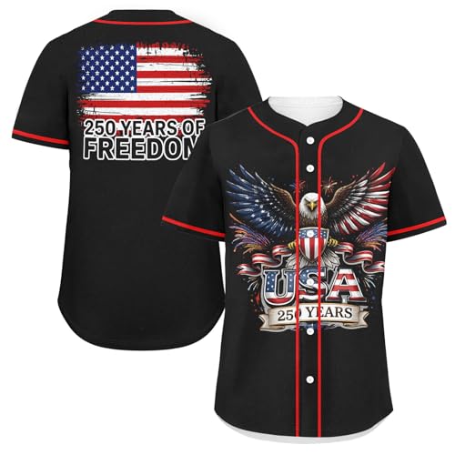 Camiseta masculina de béisbol 250 Aniversario USA 1776-2026 Águila Patriótica Día de la Independencia Botones Secado rápido miniatura 1