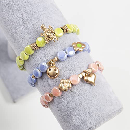 Mini Momo Mommy And Me Bracelets - Matching Bracelet Set For Mother Daughter Gift For Women Girls Friendship Family Jewelry Cute Charm Smile, Heart, Cross (Ceramic Bead - Smile Light Blue) #TOP4