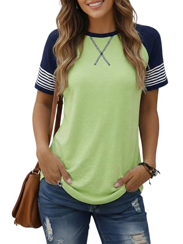 Cuptacc Tee Shirt Femme Chic Et Élegant Col Rond Basique Tshirt Mode Manches Courtes Top Été Respirant Manches Raglan Streetwear Gazon Vert XXXL