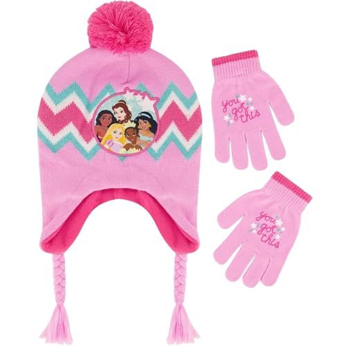 Disney Girls Princess Hat And Kids Gloves Set For Ages 4-7, Pink/Punch Pink