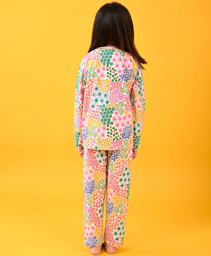Image of ANTHRILO Summer Pyjama Set for Girls | 100% Cotton, Skin Friendly Fabric | Pyjama Set for Girls | Casual Wear | Flowers Long Sleeve Pyjama Set - Off White 1-2 Years