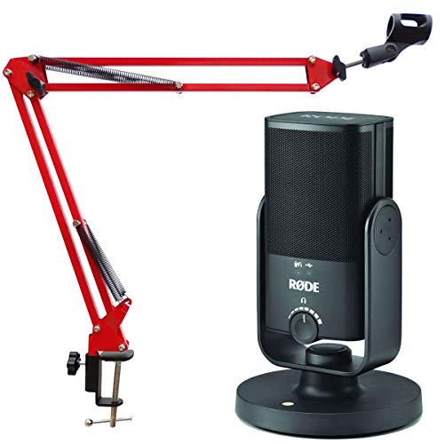 Rode NT-USB Mini microphone à condensateur de studio USB, avec bras articulé Keepdrum NB35RD, rouge