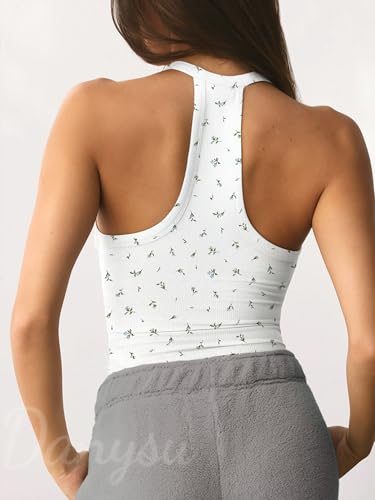 Image of Danysu V Neck Racer Back Tank Top for Women Padded Ribbed Long Tank Fitted Basic Cami Tops